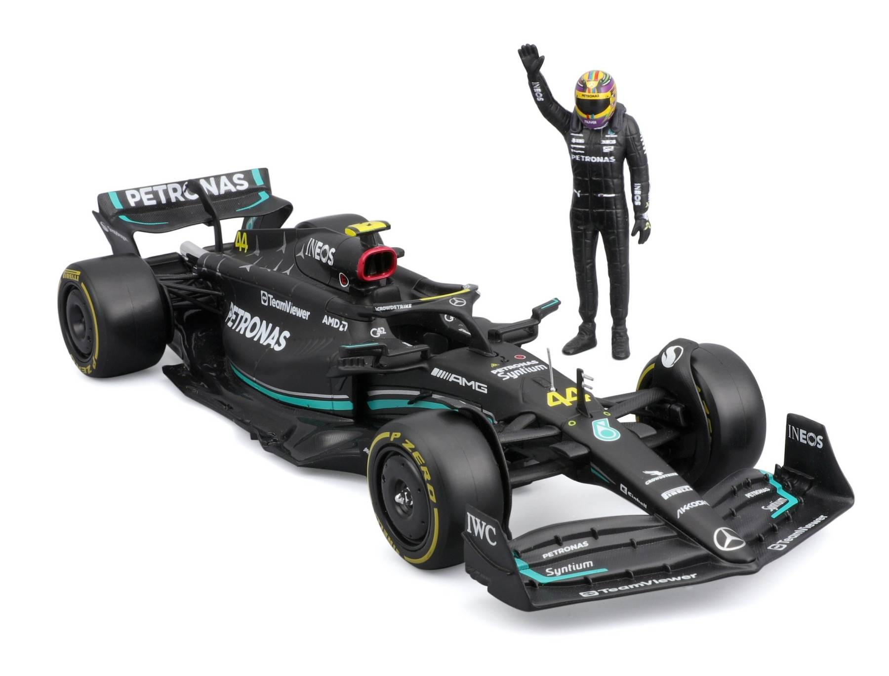 Bburago - Mercedes AMG F1 W14 with Driver Figure - #44 Lewis Hamilton (1:24 Scale Model)