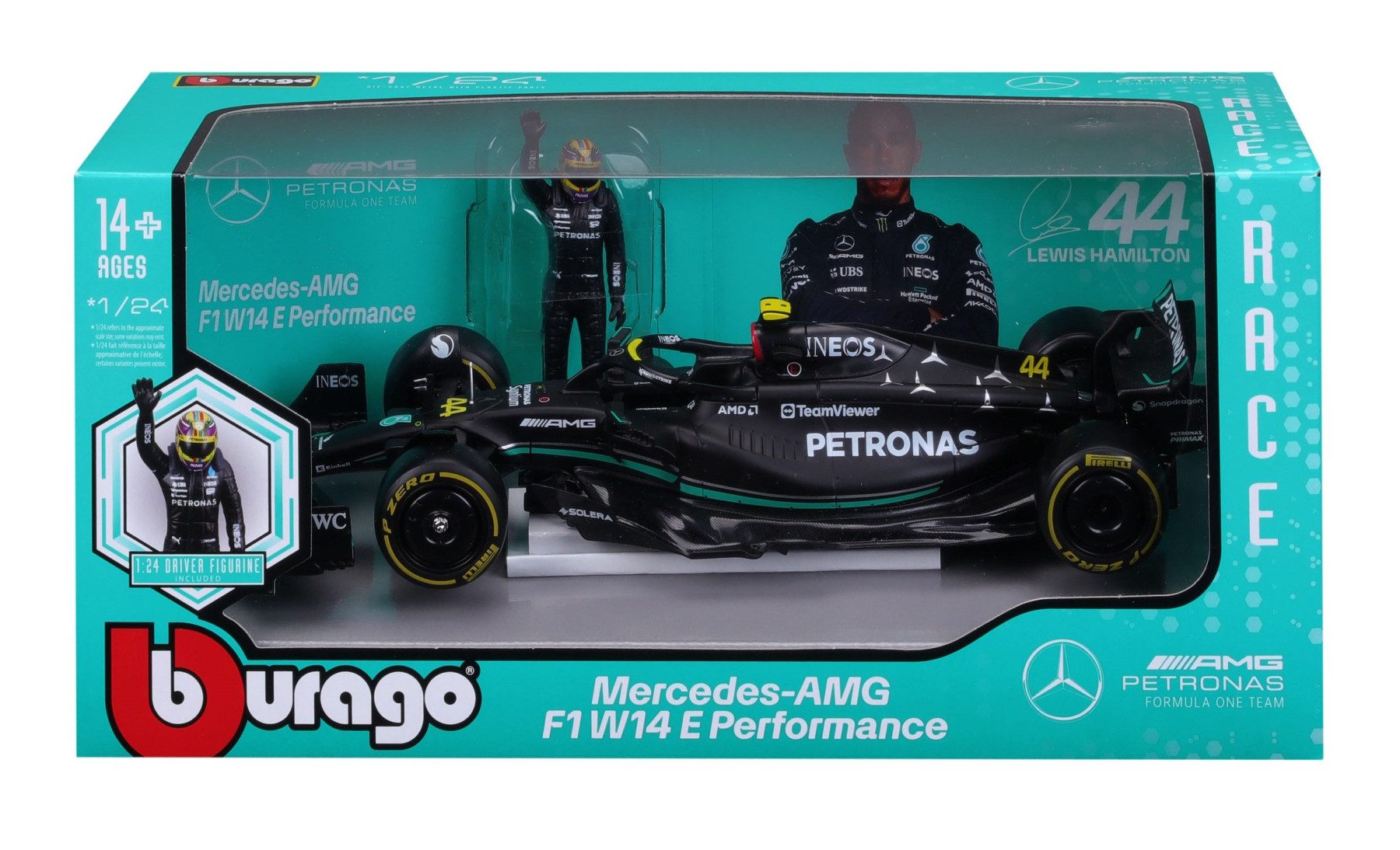 Bburago - Mercedes AMG F1 W14 with Driver Figure - #44 Lewis Hamilton (1:24 Scale Model) - Image 5