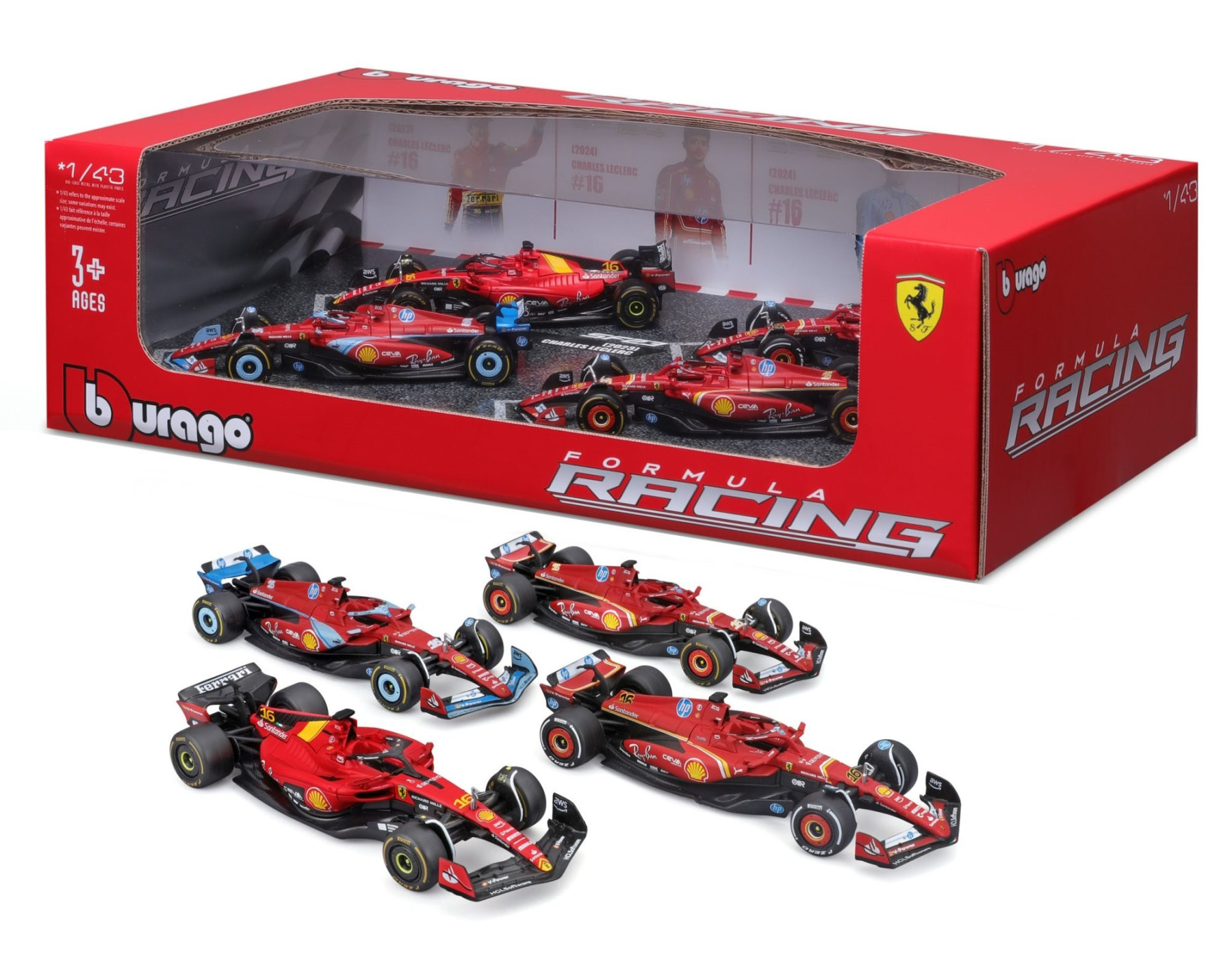 Bburago - Ferrari F1 4-Pack Set - #16 Charles Leclerc (1/43 Scale Model) - Image 3
