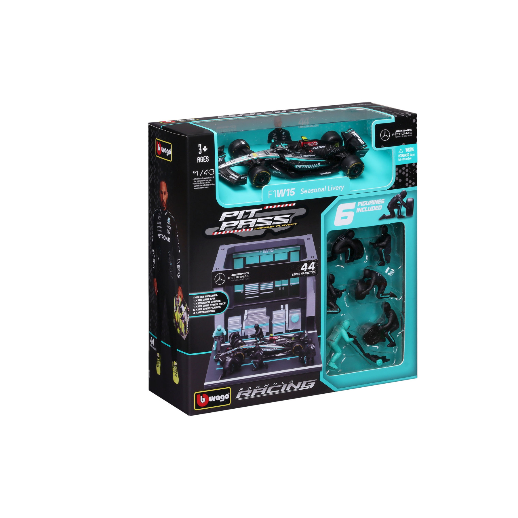 Bburago - Mercedes-AMG F1 W15 2024 Pit Pass #44 L. Hamilton (1:43 Scale Model) - Image 4